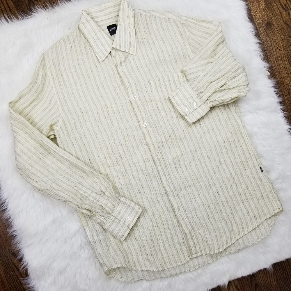 BOSS by Hugo Boss 100% Linen Dress Shirt Sz Large